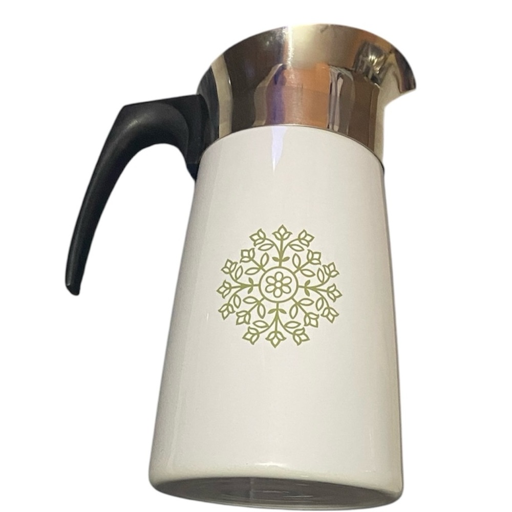 Corning Ware Olive Green Medallion 9 Cup Green & White Percolator